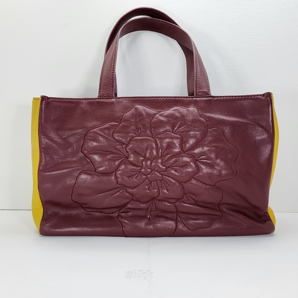 Anne Fontaine Parisa Tote Bag *Burgundy/Yellow* EUC